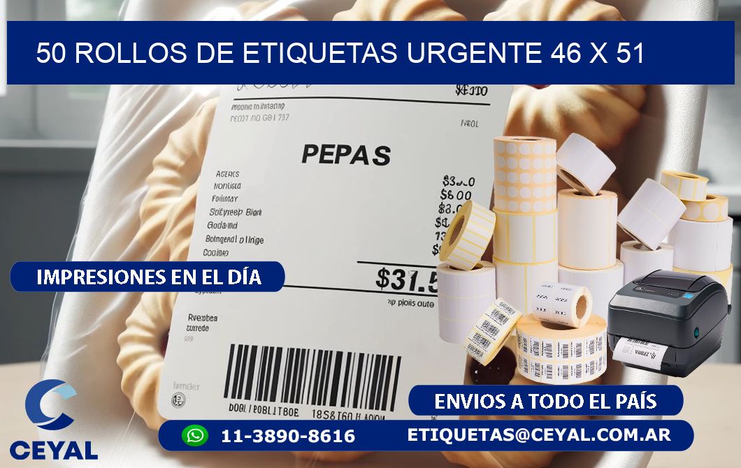 50 ROLLOS DE ETIQUETAS URGENTE 46 x 51