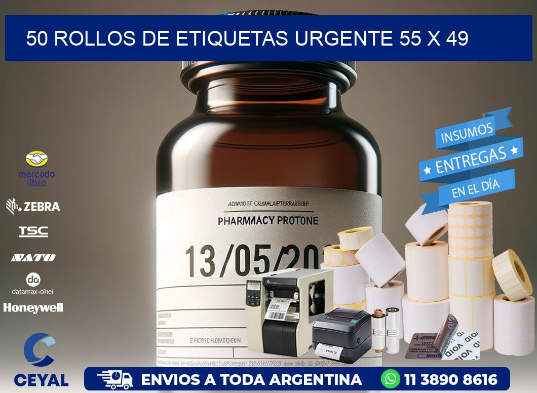 50 ROLLOS DE ETIQUETAS URGENTE 55 x 49