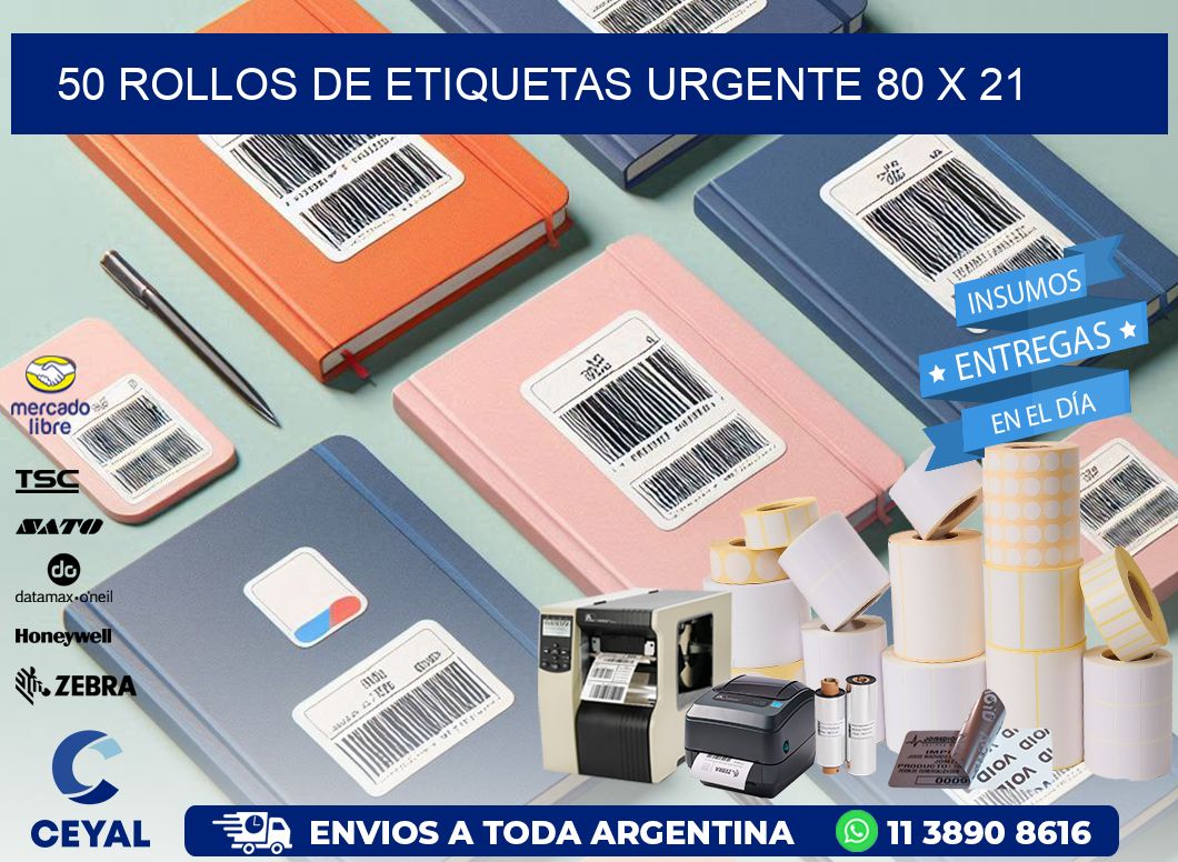 50 ROLLOS DE ETIQUETAS URGENTE 80 x 21