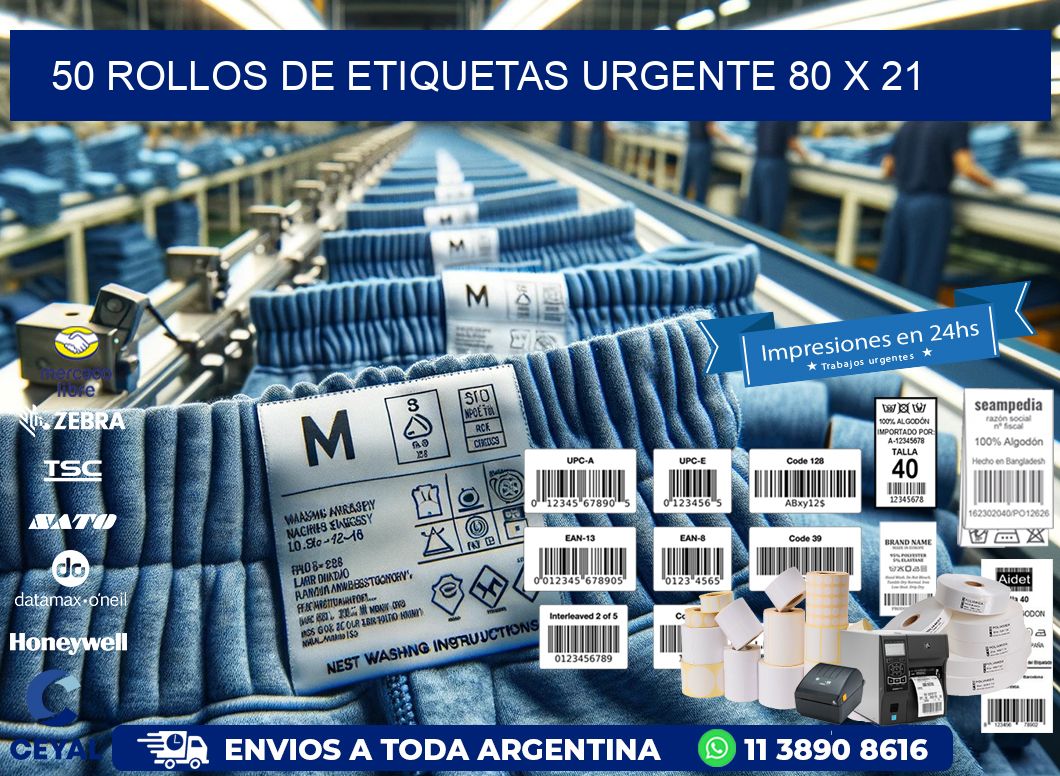 50 ROLLOS DE ETIQUETAS URGENTE 80 x 21