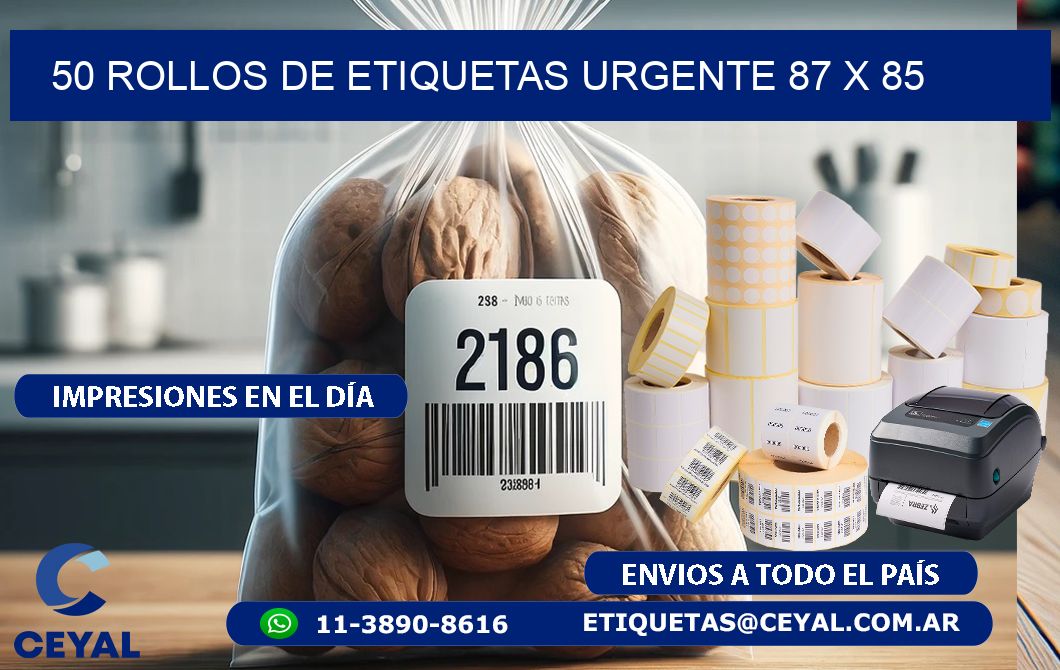 50 ROLLOS DE ETIQUETAS URGENTE 87 x 85