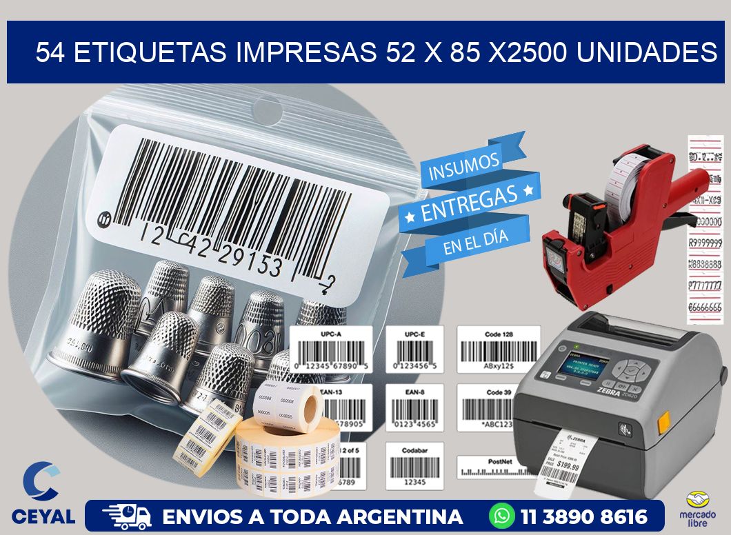 54 ETIQUETAS IMPRESAS 52 x 85 X2500 UNIDADES