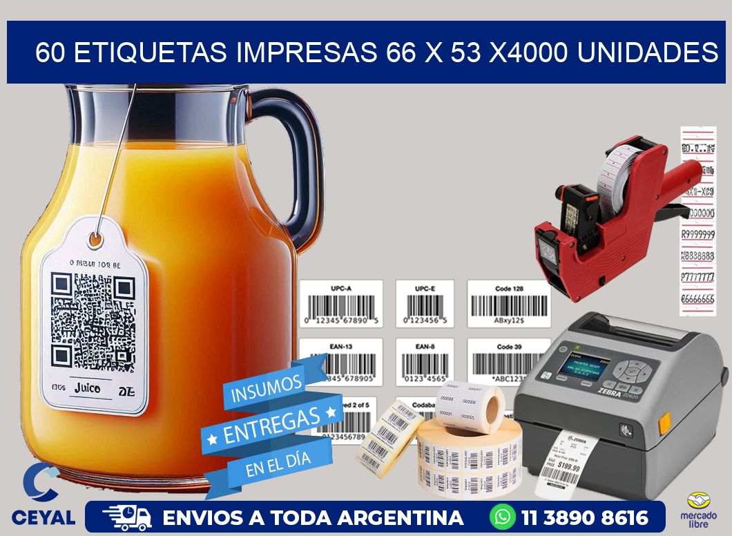 60 ETIQUETAS IMPRESAS 66 x 53 X4000 UNIDADES