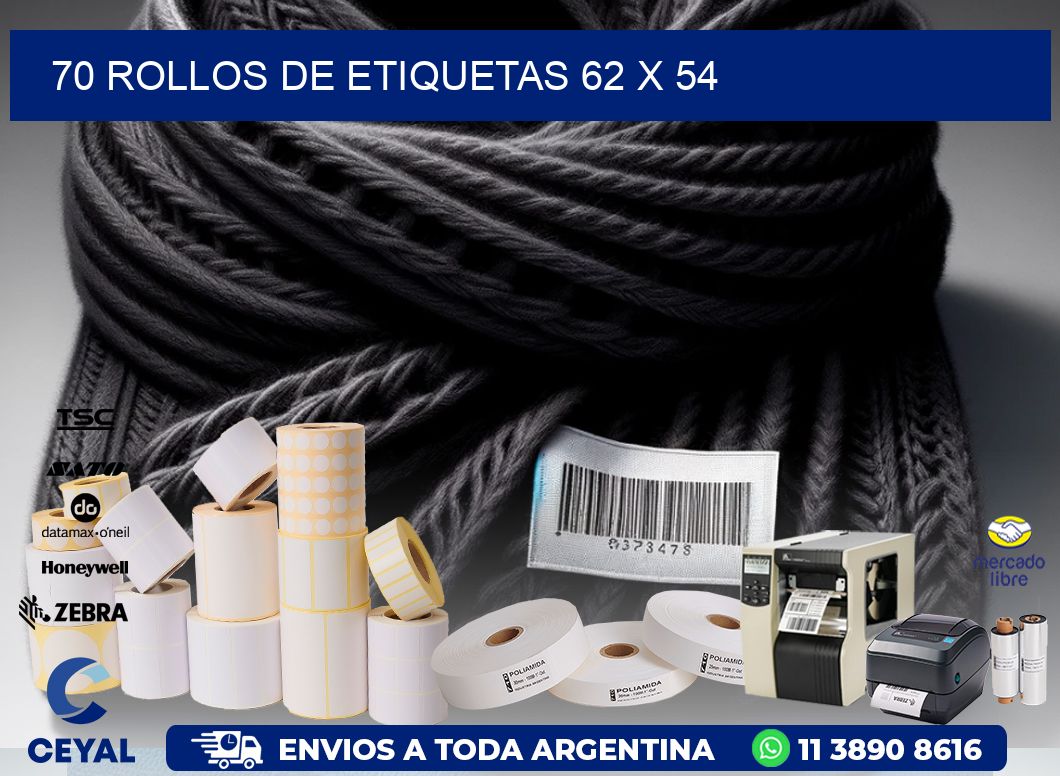 70 ROLLOS DE ETIQUETAS 62 x 54