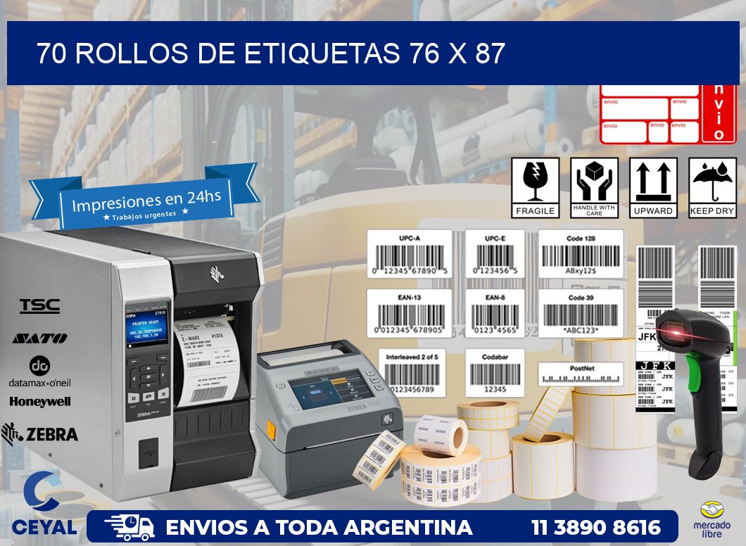 70 ROLLOS DE ETIQUETAS 76 x 87