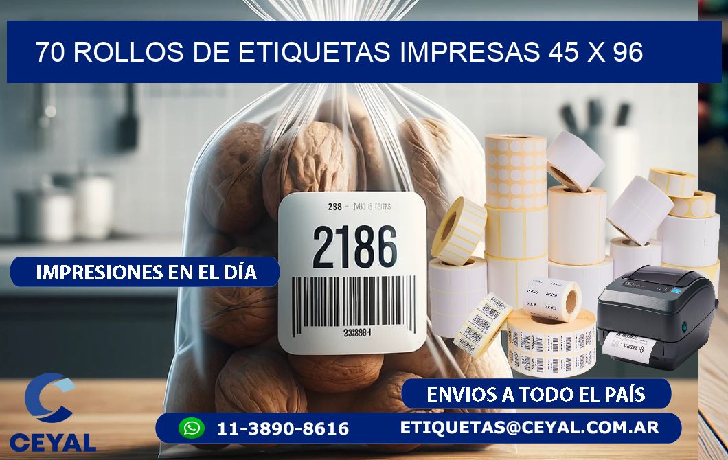 70 ROLLOS DE ETIQUETAS IMPRESAS 45 x 96