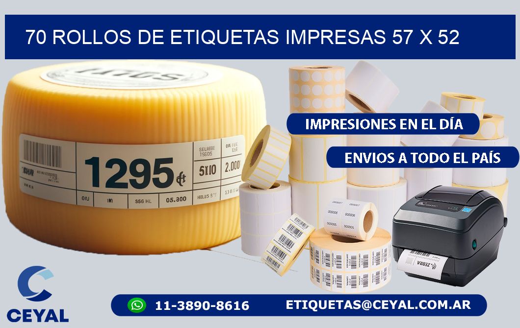 70 ROLLOS DE ETIQUETAS IMPRESAS 57 x 52