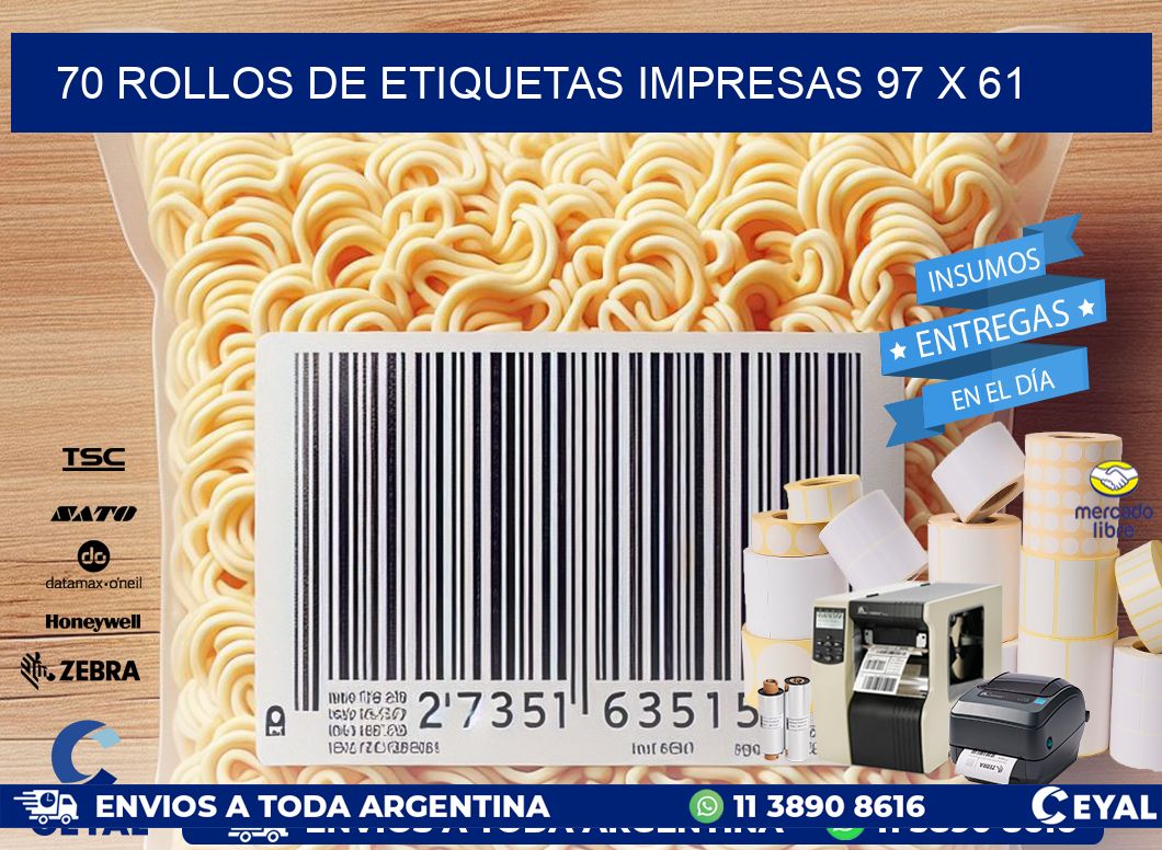 70 ROLLOS DE ETIQUETAS IMPRESAS 97 x 61