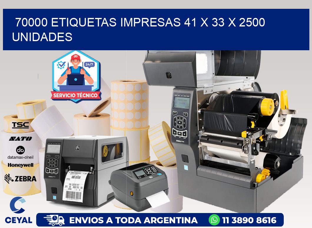 70000 ETIQUETAS IMPRESAS 41 x 33 X 2500 UNIDADES