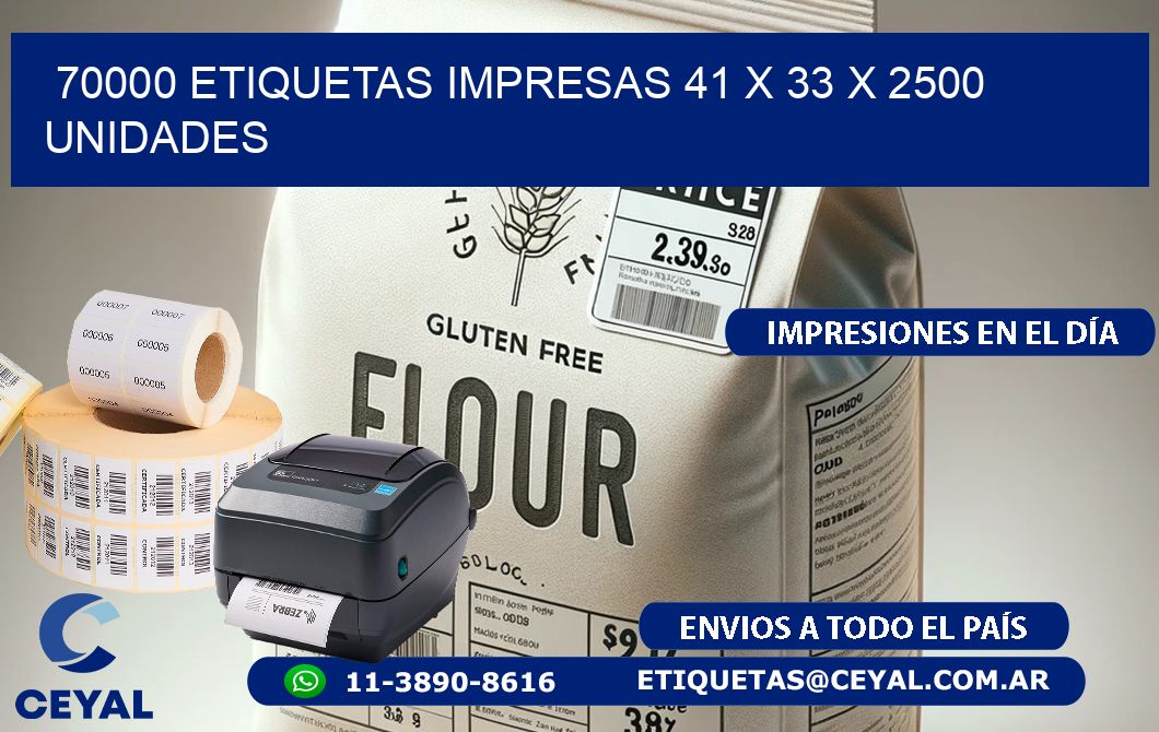 70000 ETIQUETAS IMPRESAS 41 x 33 X 2500 UNIDADES