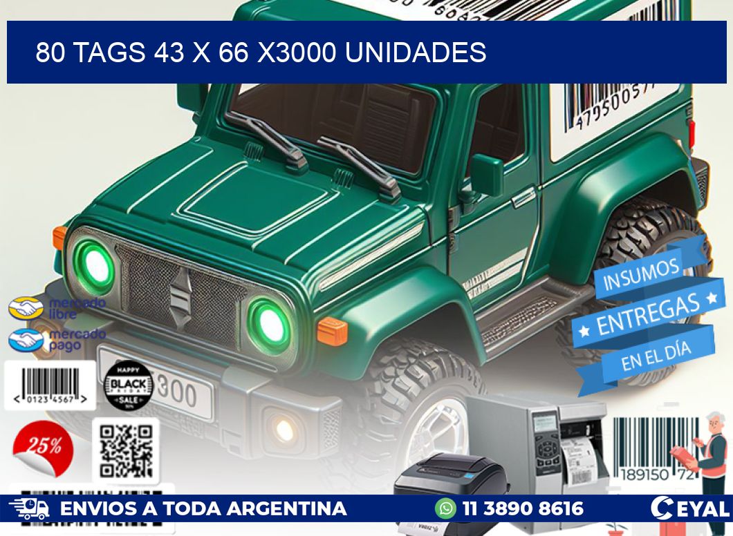 80 TAGS 43 x 66 X3000 UNIDADES