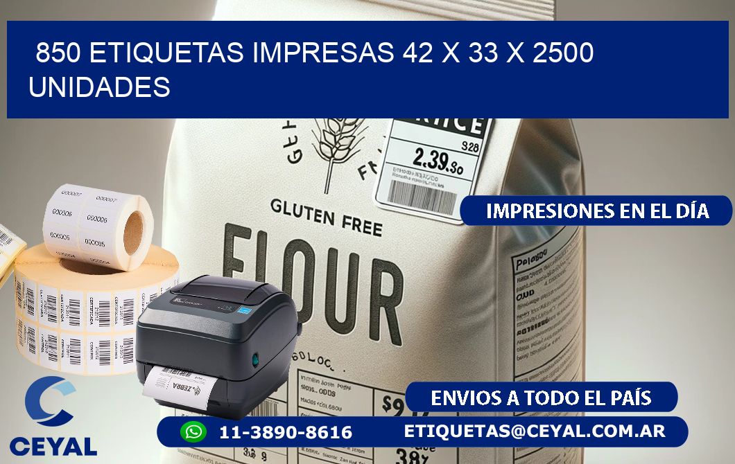 850 ETIQUETAS IMPRESAS 42 x 33 X 2500 UNIDADES