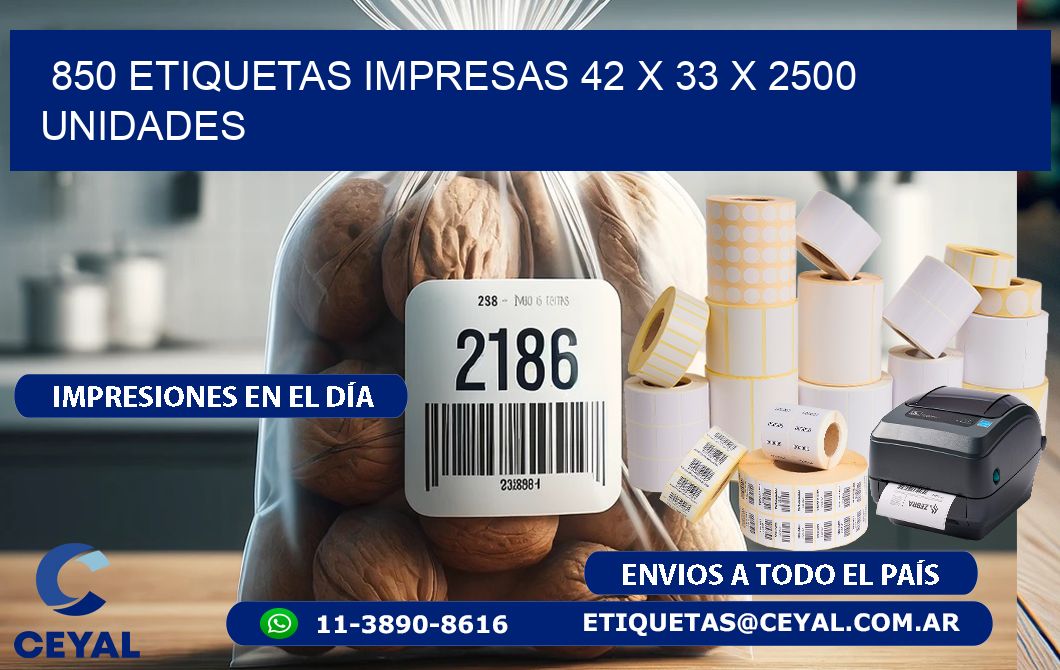 850 ETIQUETAS IMPRESAS 42 x 33 X 2500 UNIDADES