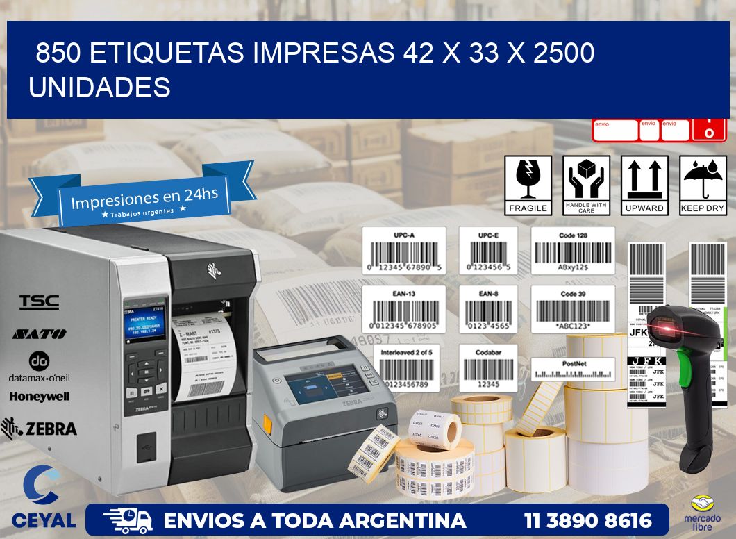 850 ETIQUETAS IMPRESAS 42 x 33 X 2500 UNIDADES