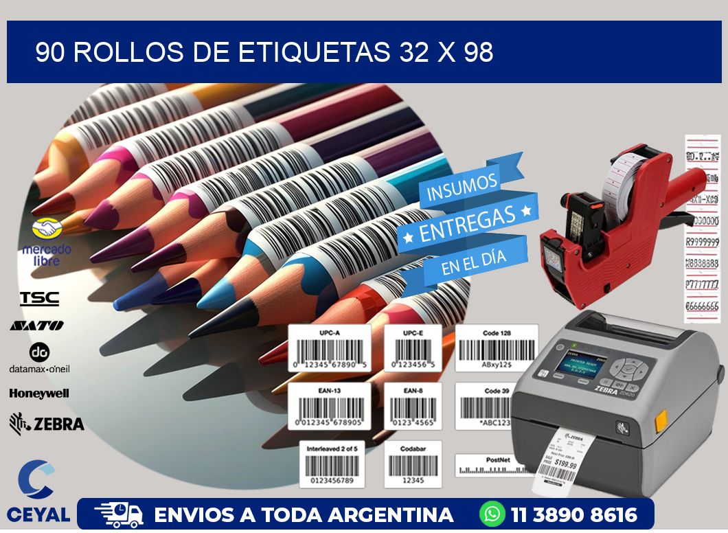 90 ROLLOS DE ETIQUETAS 32 x 98