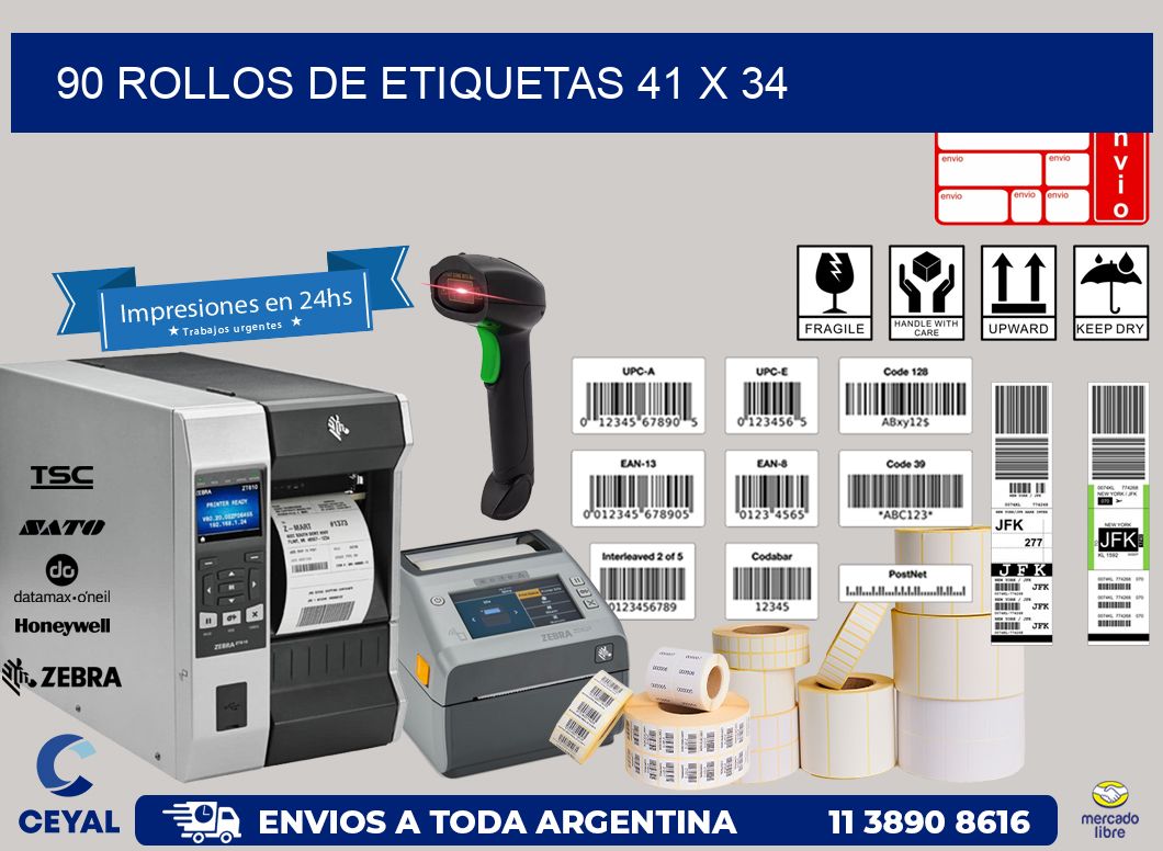 90 ROLLOS DE ETIQUETAS 41 x 34