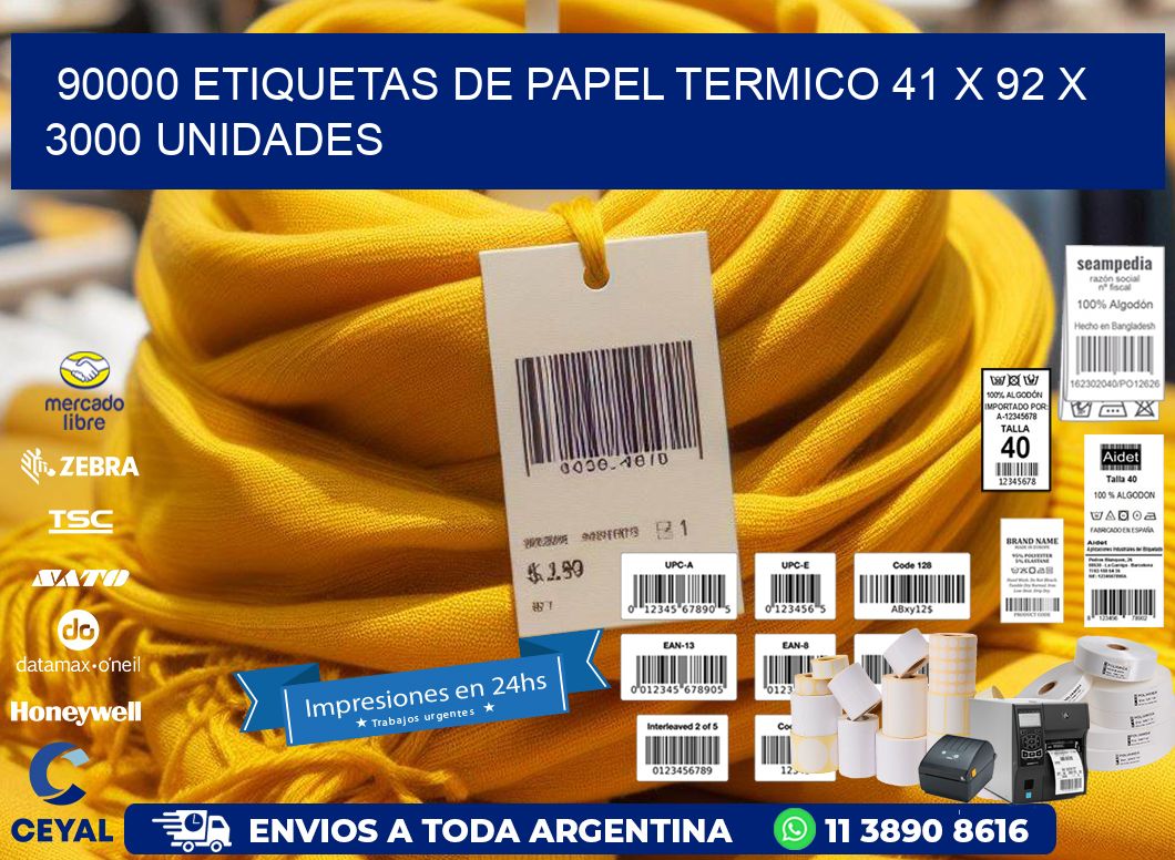 90000 ETIQUETAS DE PAPEL TERMICO 41 x 92 X 3000 UNIDADES