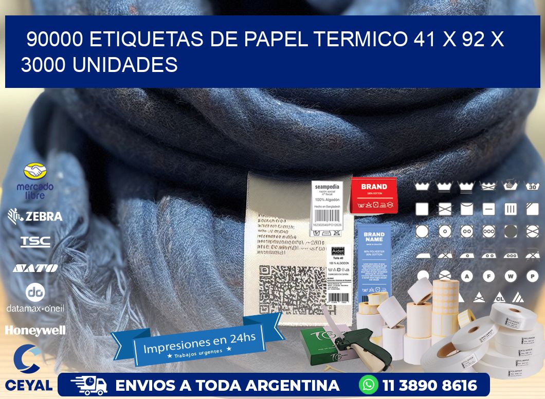 90000 ETIQUETAS DE PAPEL TERMICO 41 x 92 X 3000 UNIDADES