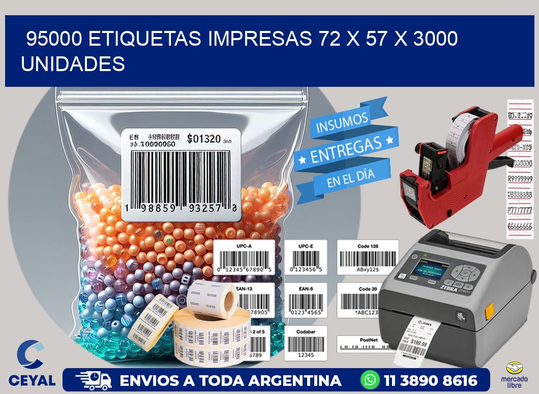 95000 ETIQUETAS IMPRESAS 72 x 57 X 3000 UNIDADES