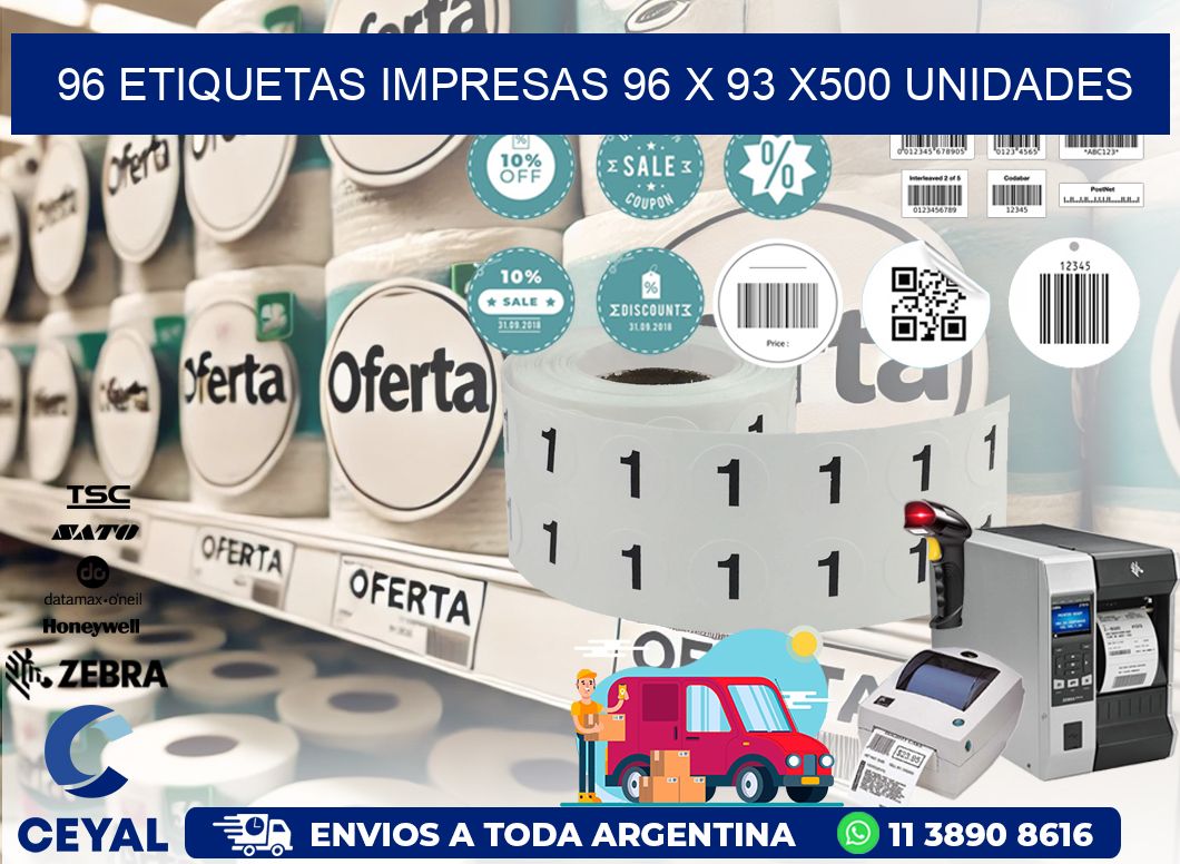 96 ETIQUETAS IMPRESAS 96 x 93 x500 UNIDADES