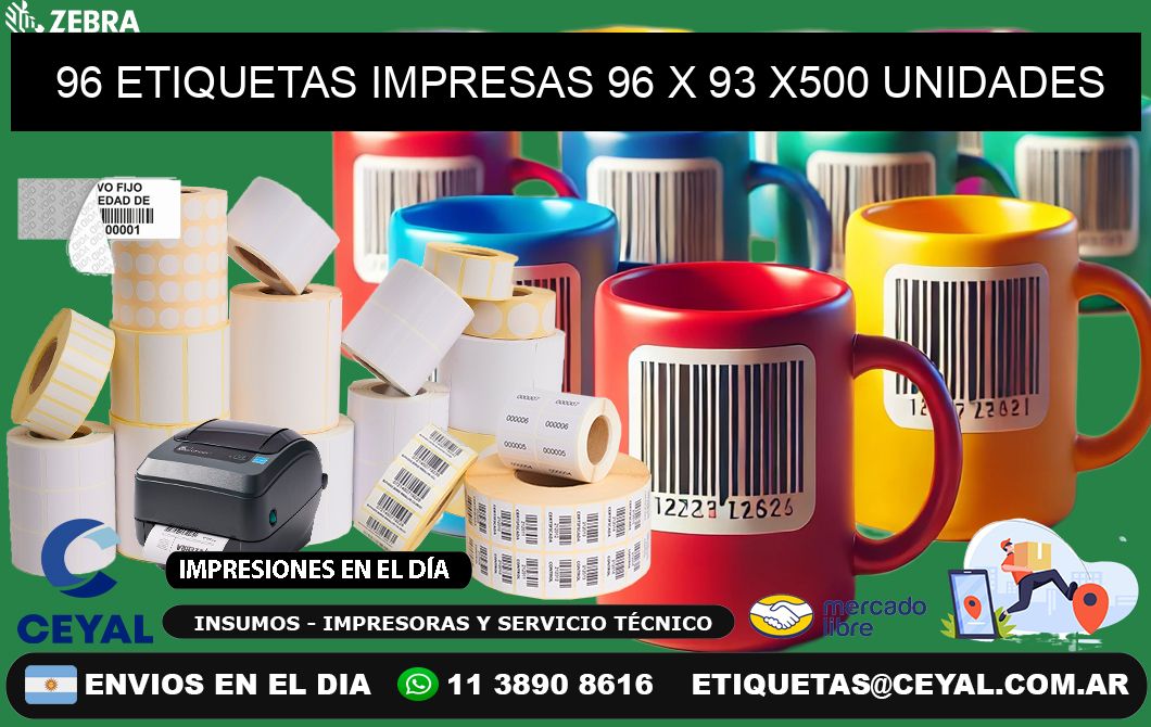 96 ETIQUETAS IMPRESAS 96 x 93 x500 UNIDADES