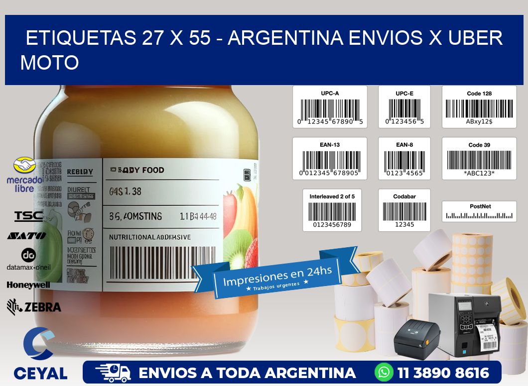 ETIQUETAS 27 x 55 - ARGENTINA ENVIOS X UBER MOTO