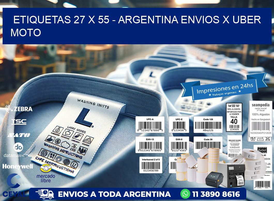 ETIQUETAS 27 x 55 - ARGENTINA ENVIOS X UBER MOTO