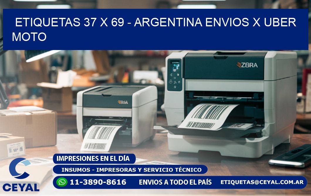 ETIQUETAS 37 x 69 - ARGENTINA ENVIOS X UBER MOTO