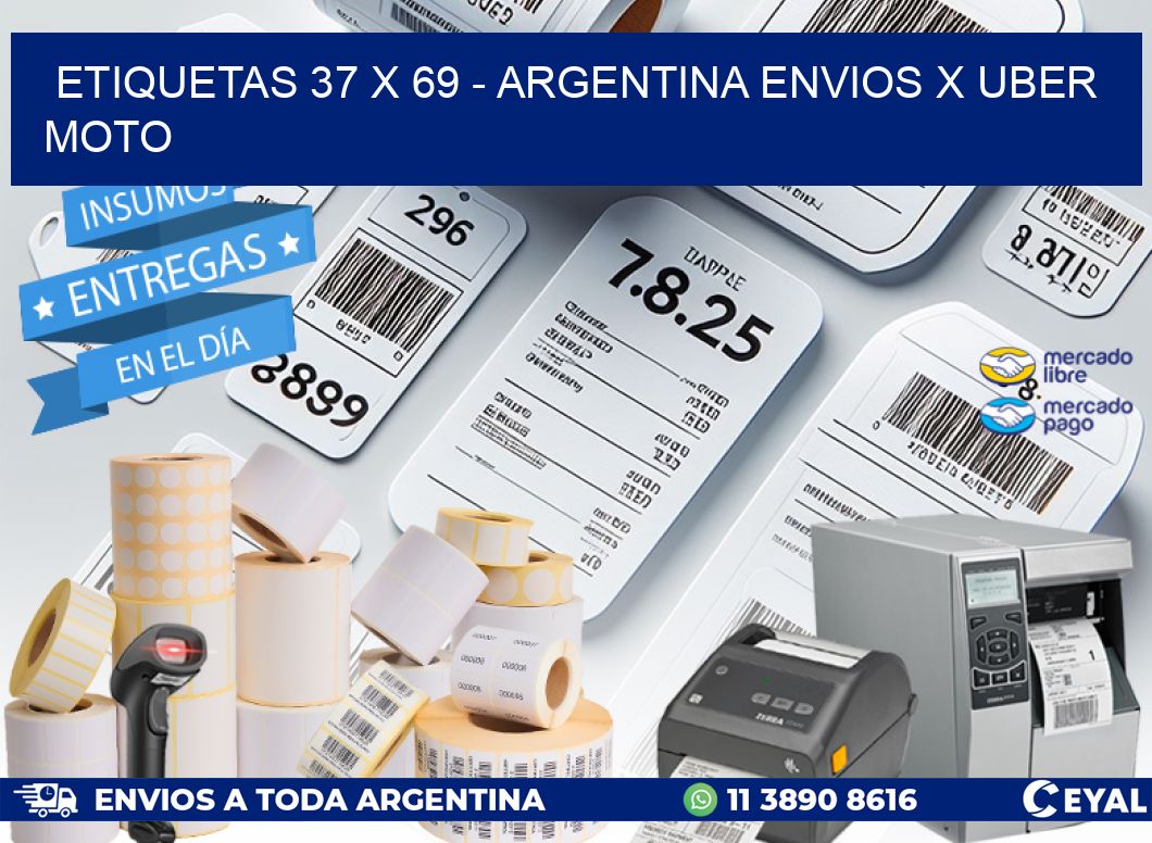 ETIQUETAS 37 x 69 - ARGENTINA ENVIOS X UBER MOTO