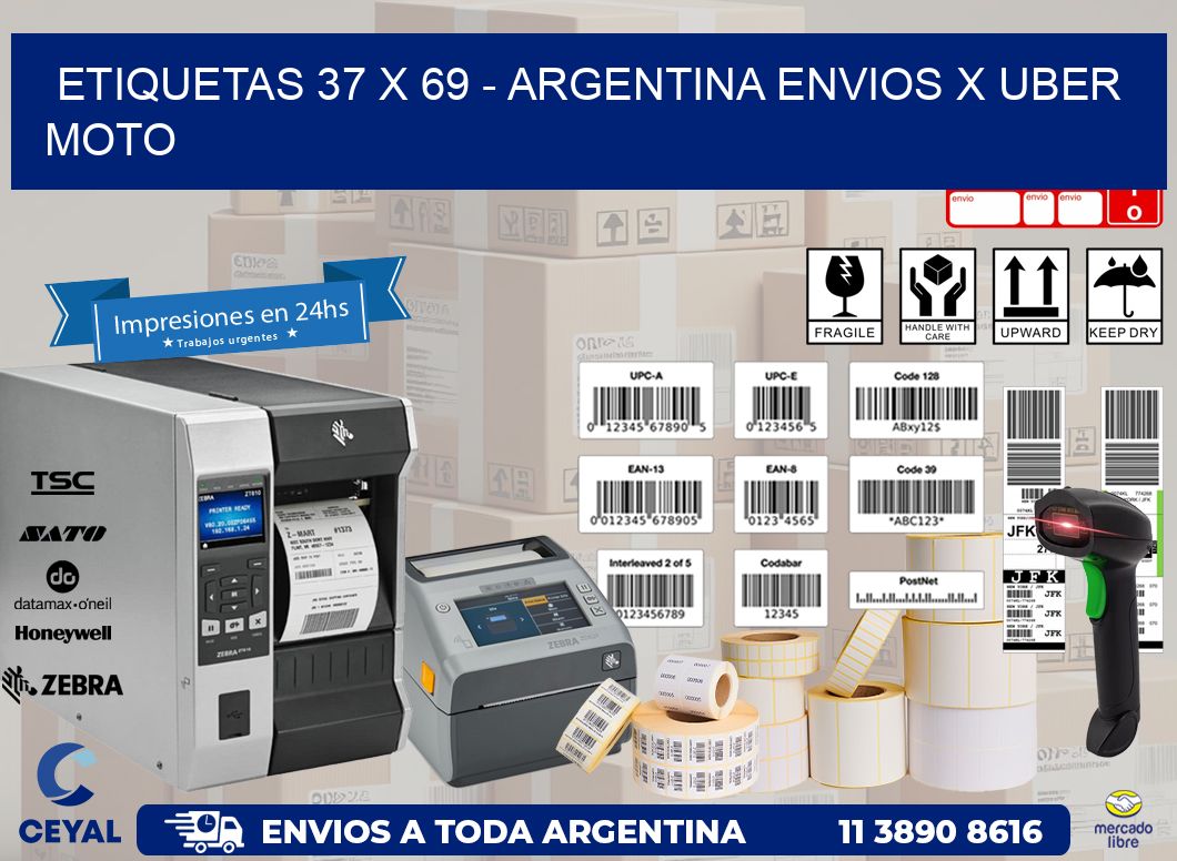 ETIQUETAS 37 x 69 - ARGENTINA ENVIOS X UBER MOTO