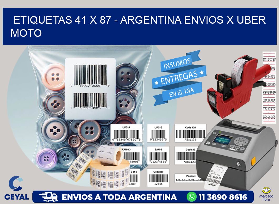 ETIQUETAS 41 x 87 - ARGENTINA ENVIOS X UBER MOTO