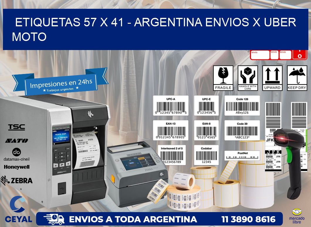 ETIQUETAS 57 x 41 - ARGENTINA ENVIOS X UBER MOTO