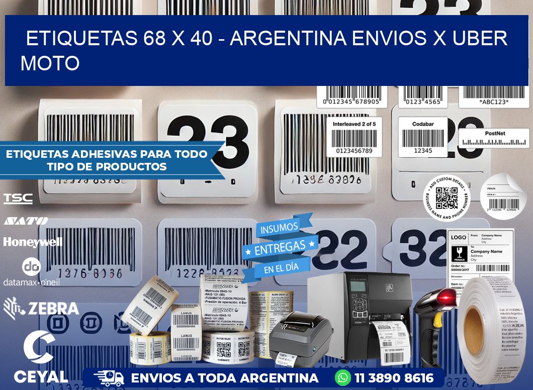 ETIQUETAS 68 x 40 - ARGENTINA ENVIOS X UBER MOTO