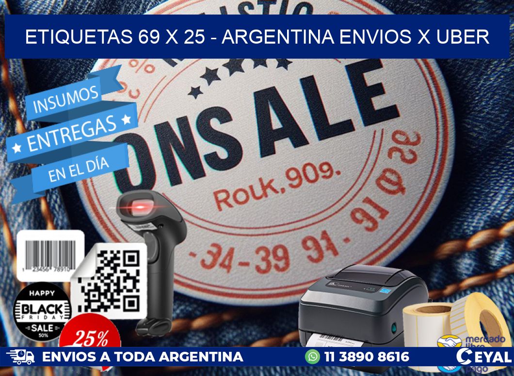 ETIQUETAS 69 x 25 - ARGENTINA ENVIOS X UBER