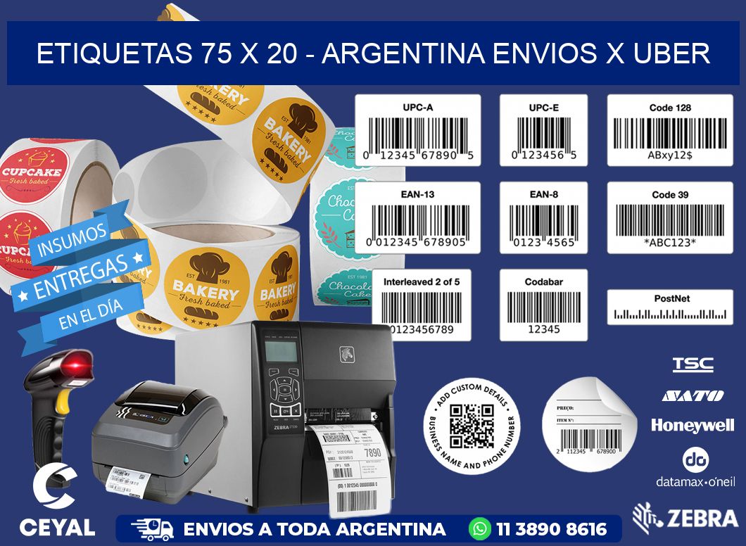 ETIQUETAS 75 x 20 - ARGENTINA ENVIOS X UBER