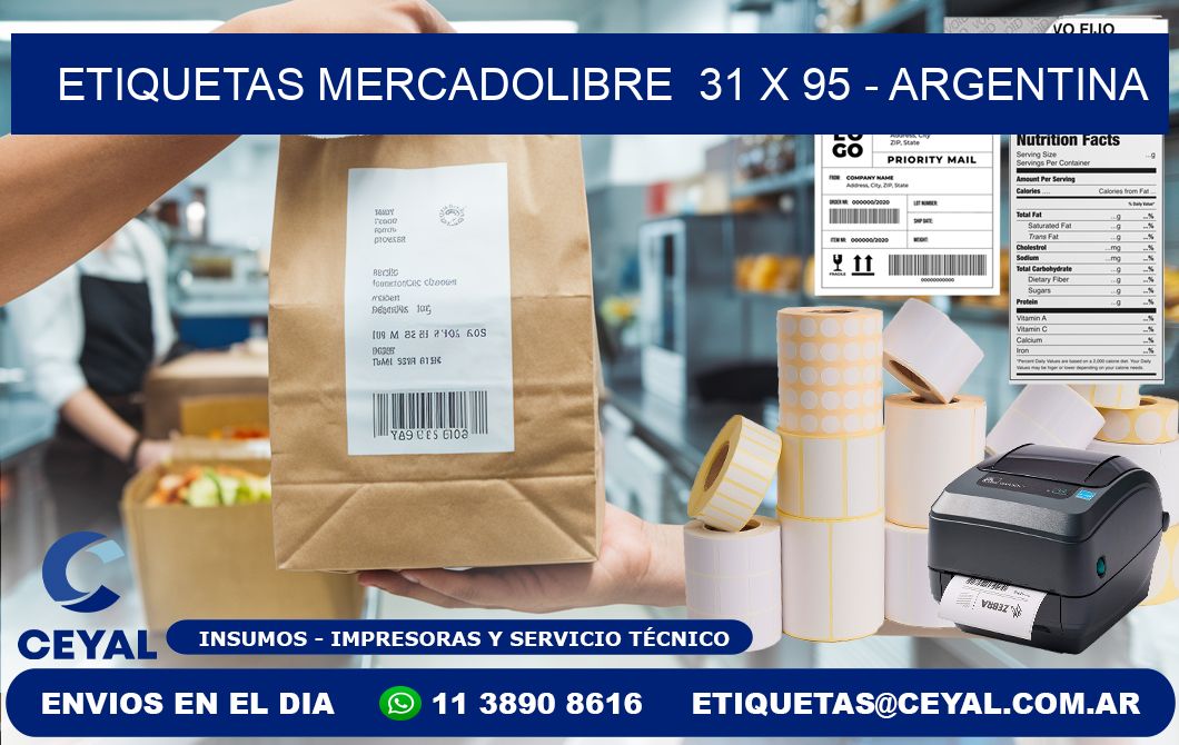 ETIQUETAS MERCADOLIBRE  31 x 95 - ARGENTINA