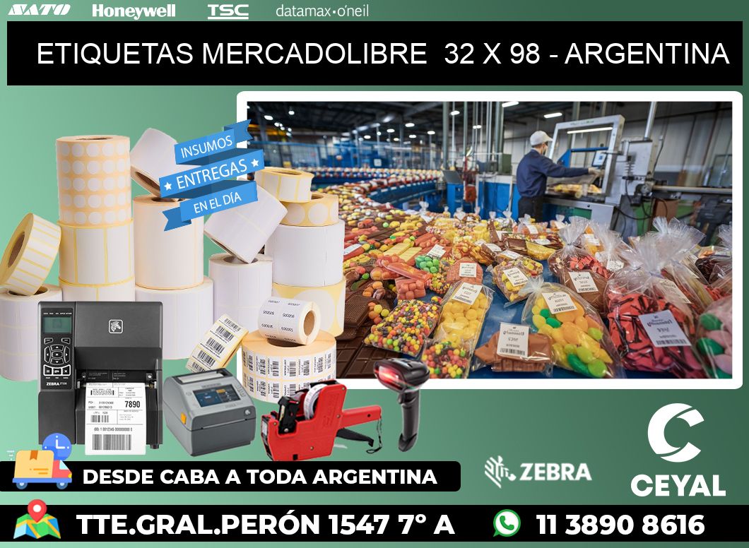 ETIQUETAS MERCADOLIBRE  32 x 98 - ARGENTINA