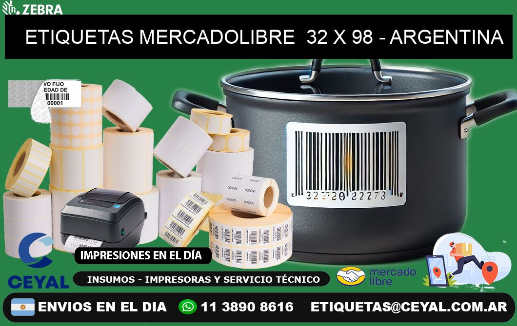 ETIQUETAS MERCADOLIBRE  32 x 98 - ARGENTINA