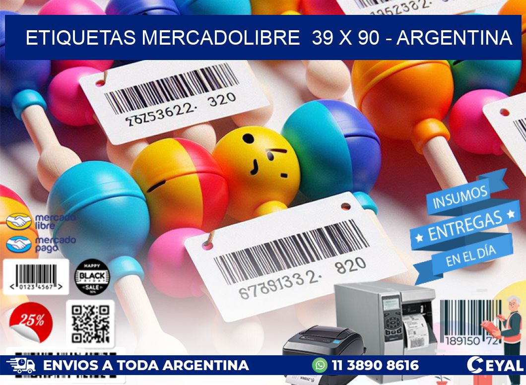 ETIQUETAS MERCADOLIBRE  39 x 90 - ARGENTINA