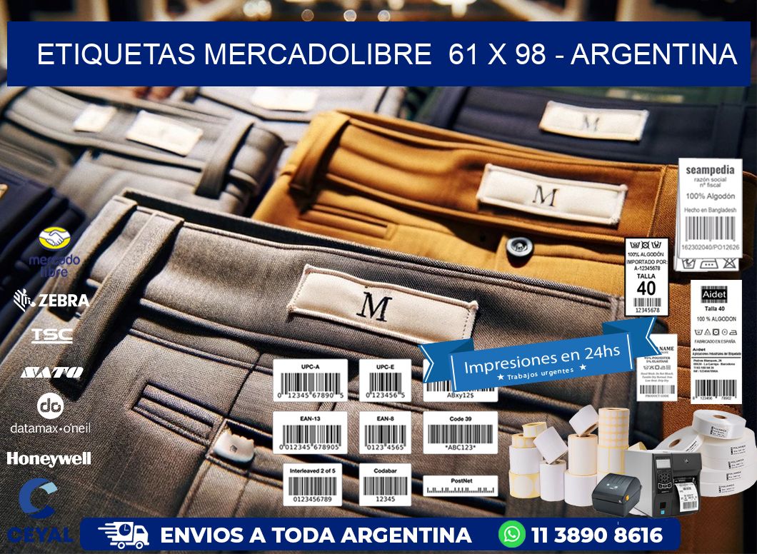 ETIQUETAS MERCADOLIBRE  61 x 98 - ARGENTINA