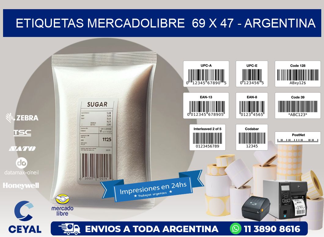 ETIQUETAS MERCADOLIBRE  69 x 47 - ARGENTINA