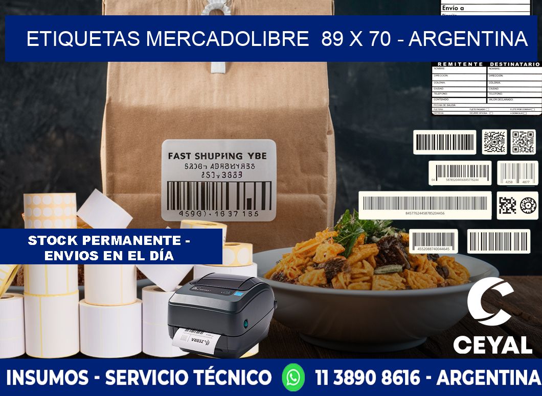 ETIQUETAS MERCADOLIBRE  89 x 70 - ARGENTINA