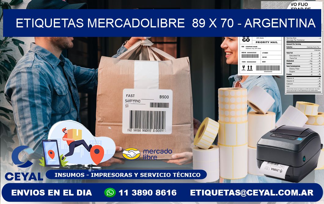 ETIQUETAS MERCADOLIBRE  89 x 70 - ARGENTINA