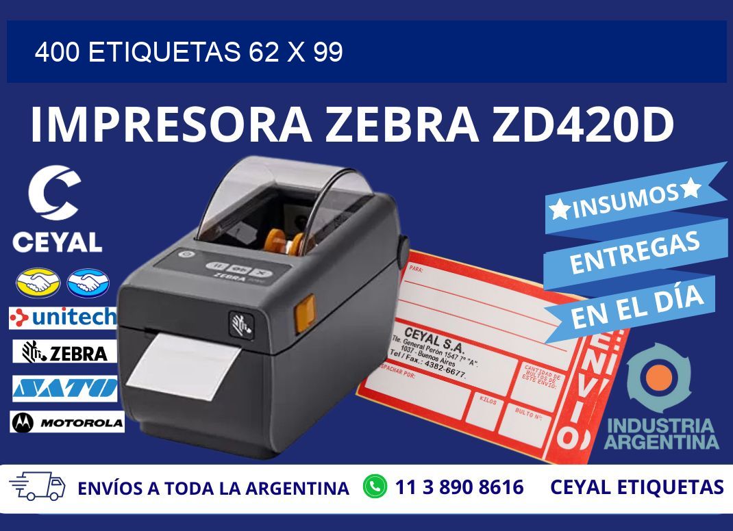 400 ETIQUETAS 62 x 99