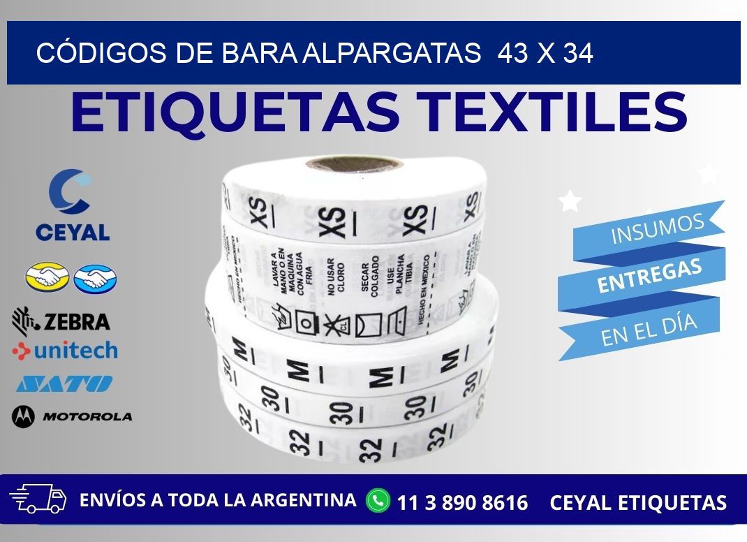 CÓDIGOS DE BARA ALPARGATAS  43 x 34