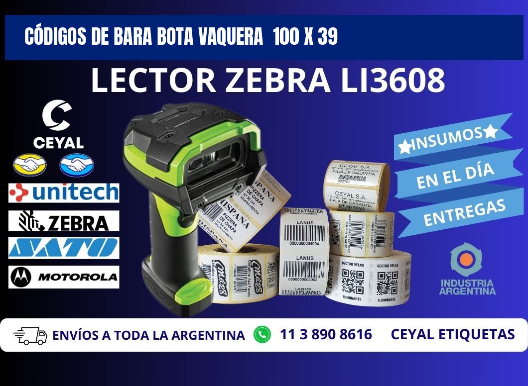 CÓDIGOS DE BARA BOTA VAQUERA  100 x 39