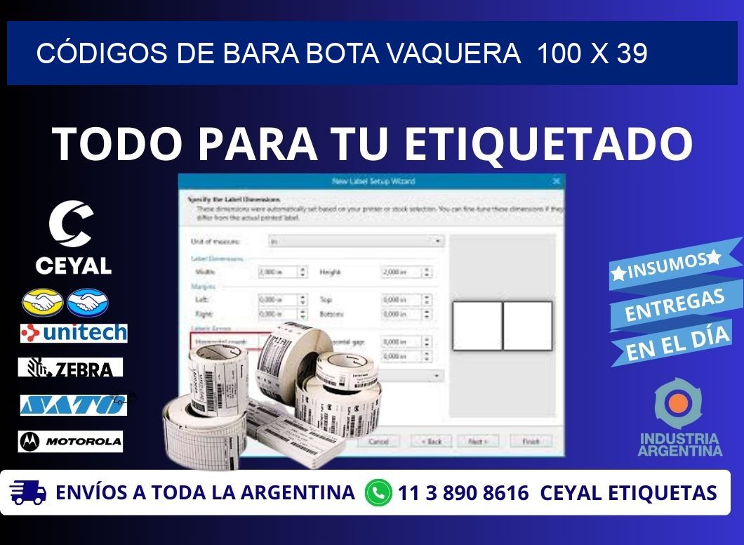 CÓDIGOS DE BARA BOTA VAQUERA  100 x 39