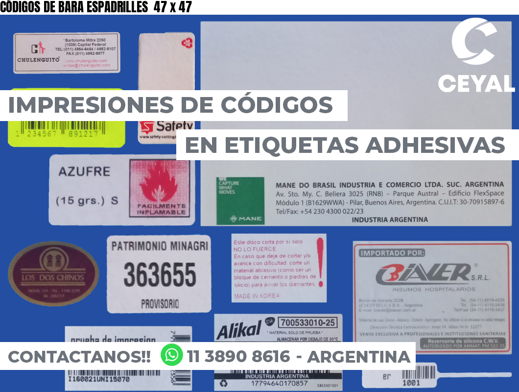 CÓDIGOS DE BARA ESPADRILLES  47 x 47