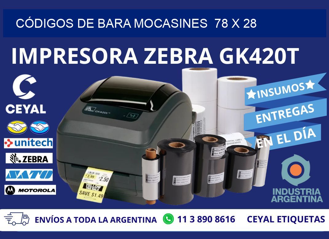 CÓDIGOS DE BARA MOCASINES  78 x 28