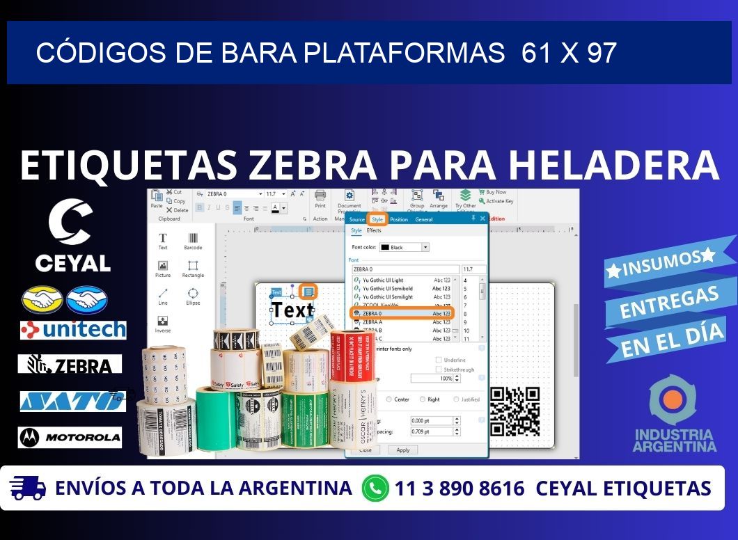 CÓDIGOS DE BARA PLATAFORMAS  61 x 97